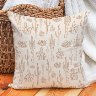 Boho Cactus Western Southern Desert Warm Neutral Throw Pillow