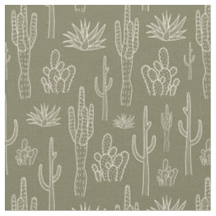 Boho Cactus Western Southern Neutral Moss Green Fabric