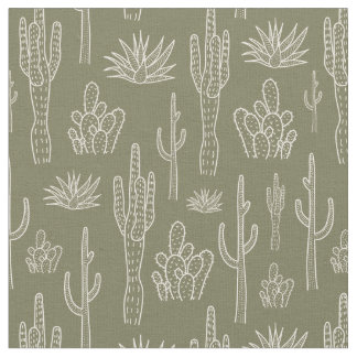 Boho Cactus Western Southern Neutral Moss Green Fabric