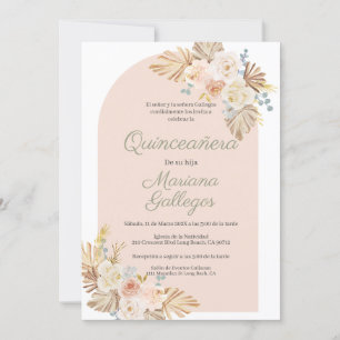Boho cadre rose Quinceanera invitation
