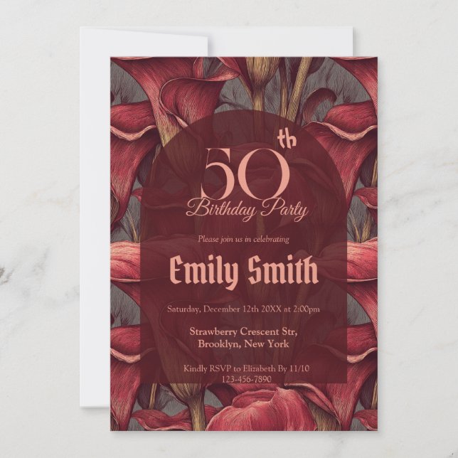 Boho Call Lilies Accent Birthday Event Invitation (Front)