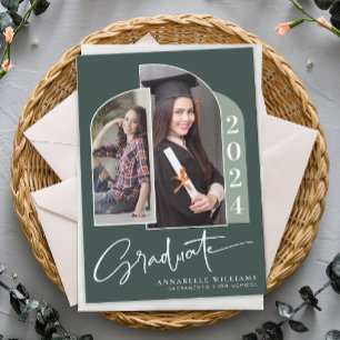 Boho Calligraphy Arch Two Photo Graduation Invitation