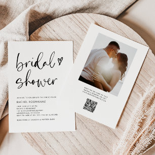 Boho Calligraphy Black QR Code Bridal Shower  Invitation