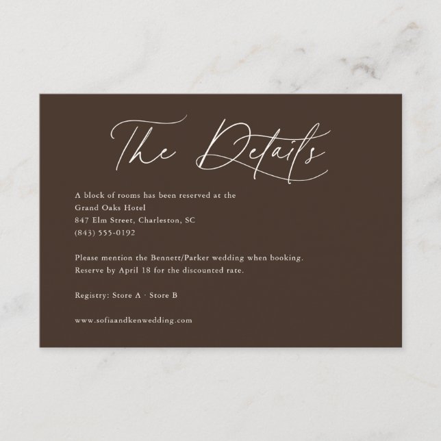 Boho Calligraphy Ivory Wedding Details Enclosure Card (Front)