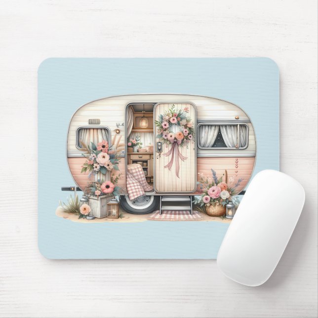 Boho Camper with Floral Wreath & Pastels Pink Mouse Pad (With Mouse)