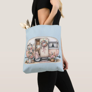 Boho Camper with Floral Wreath & Pastels Pink Tote Bag