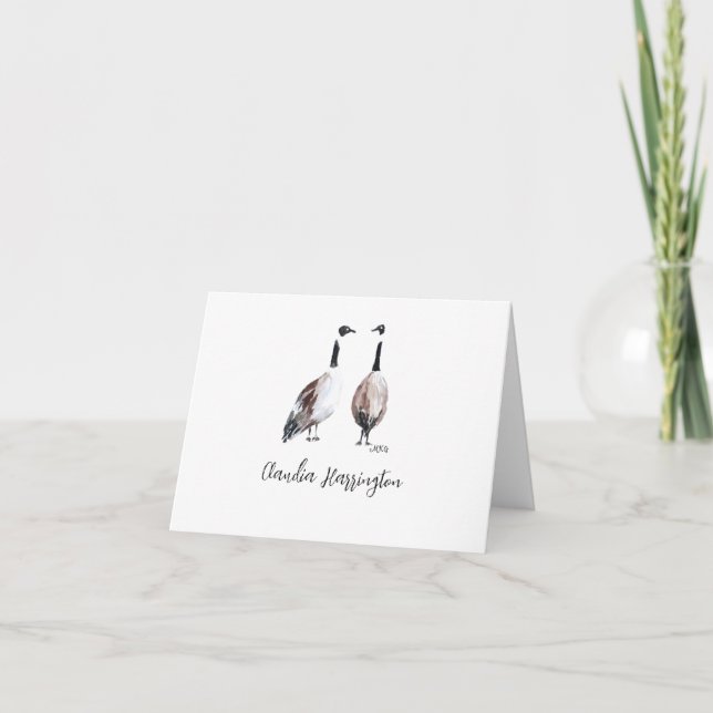 Boho Canada Geese Hand-Painted Watercolor Note Card (Front)
