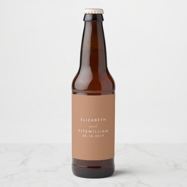 Boho Caramel Mocha Wedding Beer Bottle Label (Front)