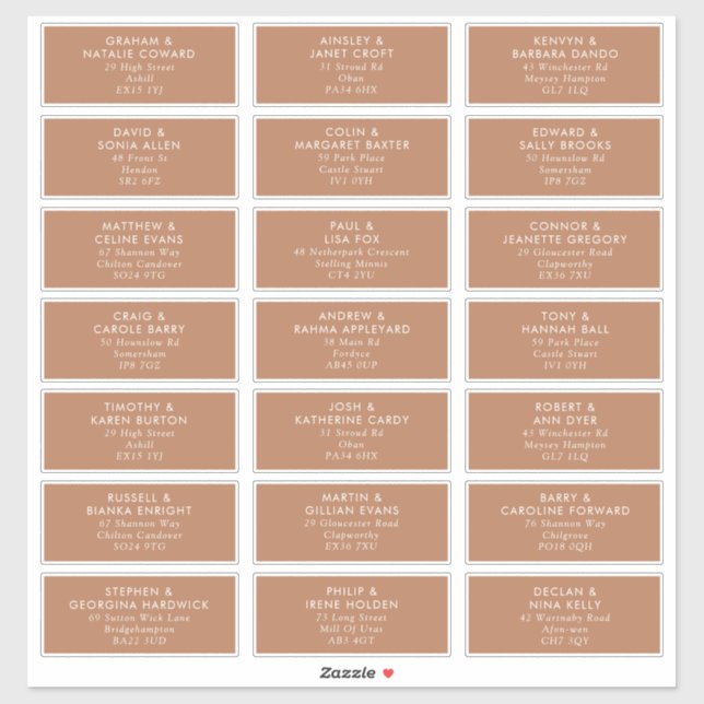 Boho Caramel Mocha Wedding Guest Address Labels (Sheet)