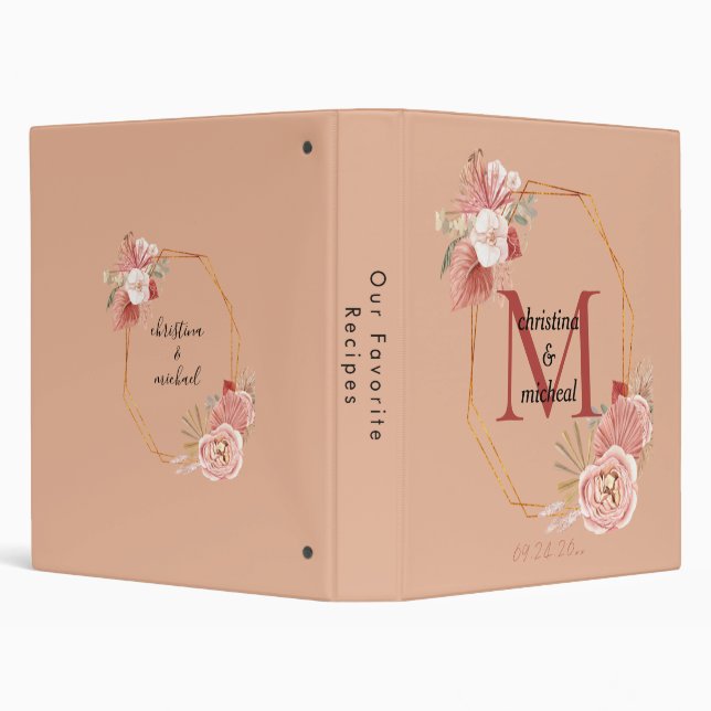 Boho Caramel-Tone Floral Collage 3 Ring Binder (Background)