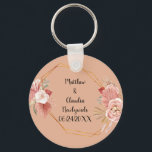 Boho Caramel-Tone Floral Collage Keychain<br><div class="desc">Boho Multicolor Floral Collage Caramel Keychain
A beautiful addition to a reception or post reception gift bags.  Lovely mixture of flowers,  faux gold frame,  and romantic icing color.</div>