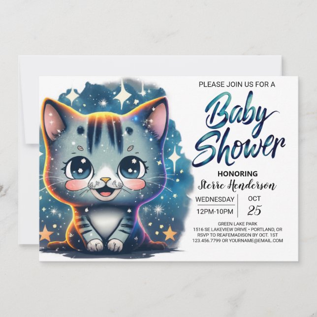 Boho Cat Custom Boy Baby Shower Invitation (Front)
