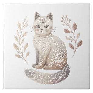 Boho Cat Minimalist Feline Decorative Art Tile