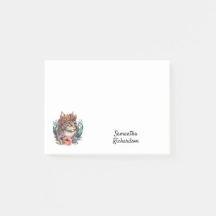 Boho Cat Personalized Watercolor Post-it Notes