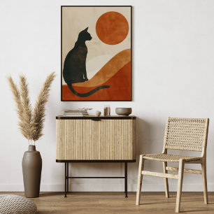 Boho Cat Silhouette Sunset Abstract Minimalist Canvas Print