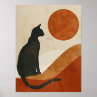 Boho Cat Silhouette | Sunset Abstract Minimalist