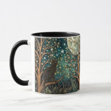 Boho cat starry night sky woodland forest