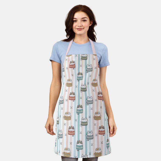  Boho Cats Tribal Pattern  Apron (Worn)