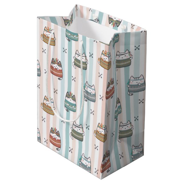  Boho Cats Tribal Pattern  Medium Gift Bag (Back Angled)