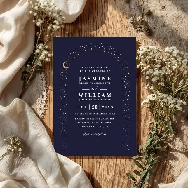 Boho Celestial Arch Moon Night QR Code Wedding Invitation (Creator Uploaded)