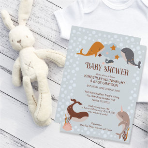 Boho Celestial baleines Boy Baby shower Invitation