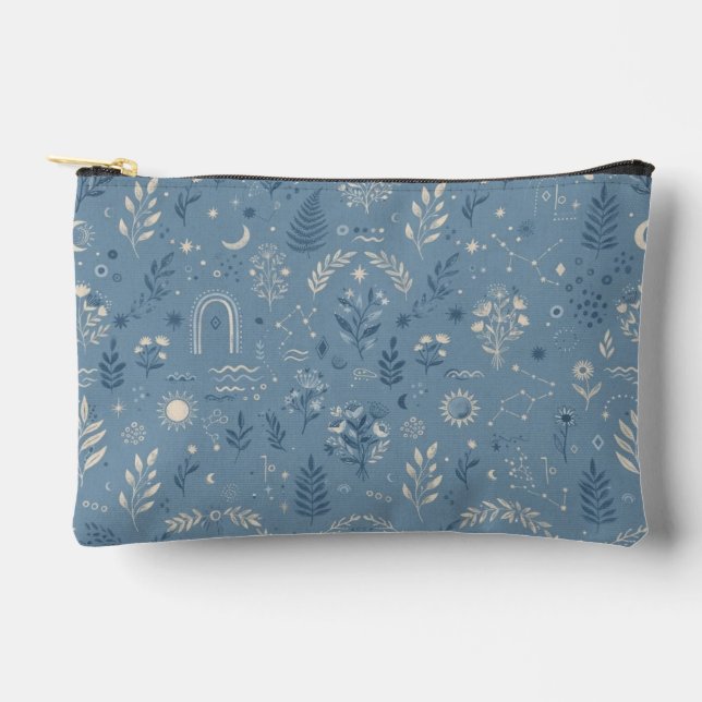 Boho Celestial Botanical Dusty Blue Accessoryا Accessory Pouch (Front)