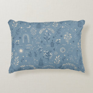 Boho Celestial Botanical Dusty Blue Cozy Accent Pillow