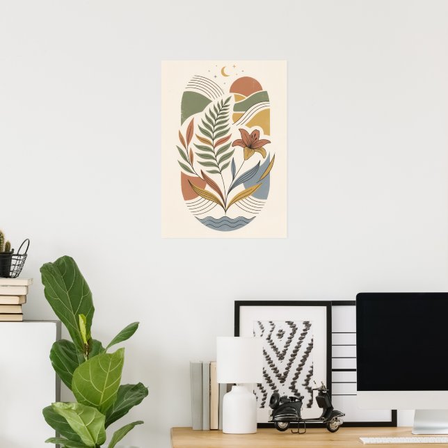 Boho Celestial Botanical Landscape Art Print | Fer (Home Office)
