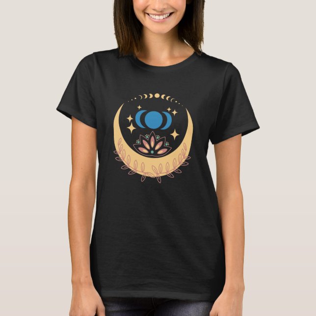 Boho Celestial Crescent Moon Phases T-Shirt (Front)
