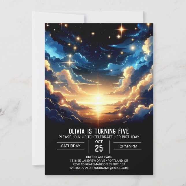 Boho Celestial Digital Birthday Invitation (Front)