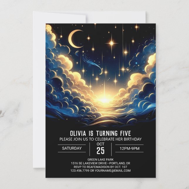 Boho Celestial Digital Birthday Invitation (Front)