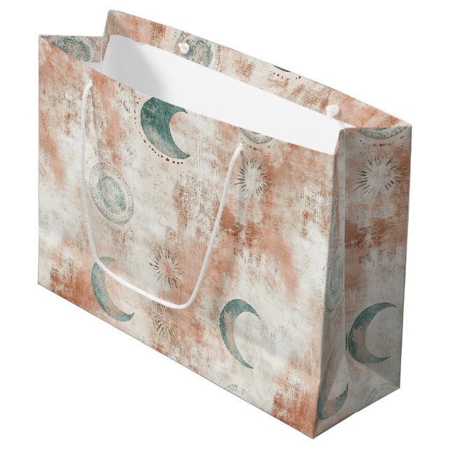 Boho Celestial Floral Moon Pattern (10) Large Gift Bag (Front Angled)