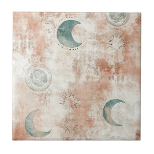 Boho Celestial Floral Moon Pattern (10) Tile
