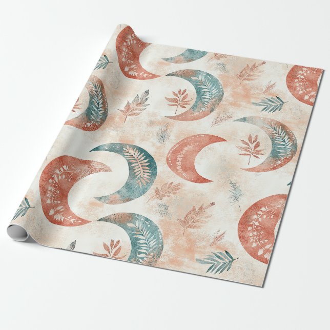 Boho Celestial Floral Moon Pattern (2) Wrapping Paper (Unrolled)