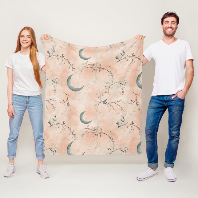 Boho Celestial Floral Moon Pattern (3) Fleece Blanket (In Situ)
