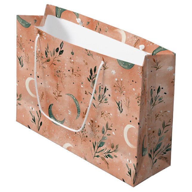 Boho Celestial Floral Moon Pattern (4) Large Gift Bag (Front Angled)