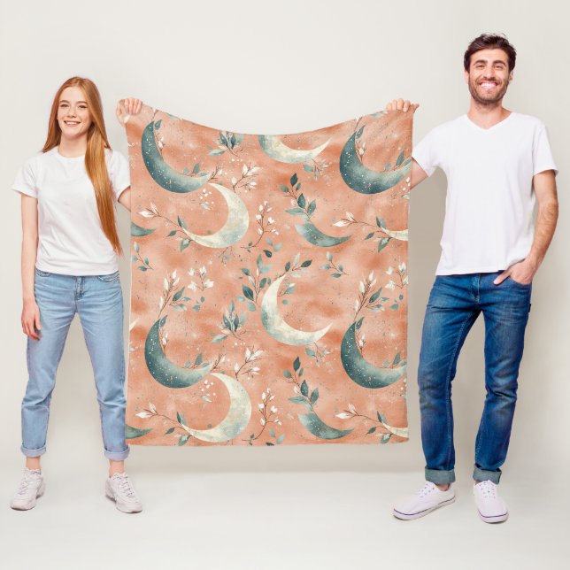 Boho Celestial Floral Moon Pattern (5) Fleece Blanket (In Situ)
