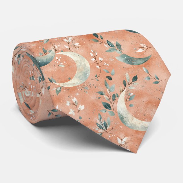 Boho Celestial Floral Moon Pattern (5) Tie (Rolled)