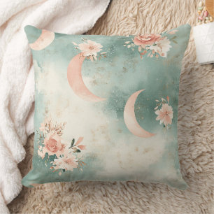 Boho Celestial Floral Moon Pattern (7) Throw Pillow