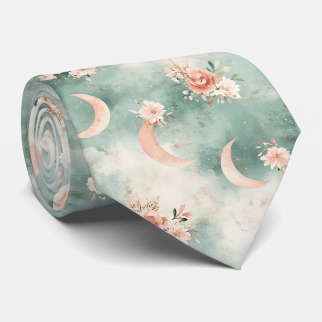 Boho Celestial Floral Moon Pattern (7) Tie (Rolled)