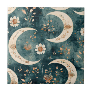 Boho Celestial Floral Moon Pattern (9) Tile