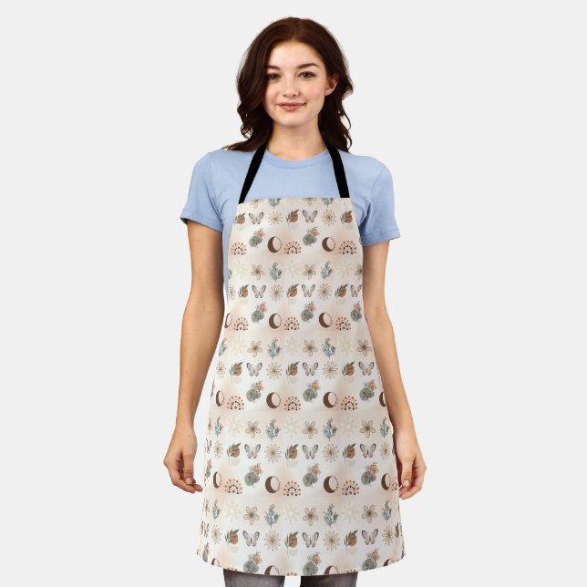 Boho Celestial Floral Pattern Apron (Worn)