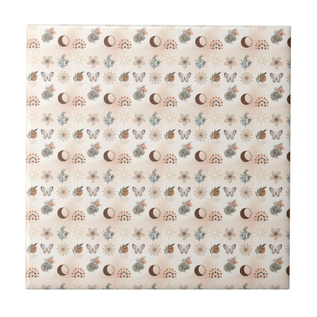 Boho Celestial Floral Pattern Tile (Front)