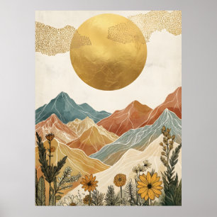 Boho Celestial Large Gold Sun Mountain Poster