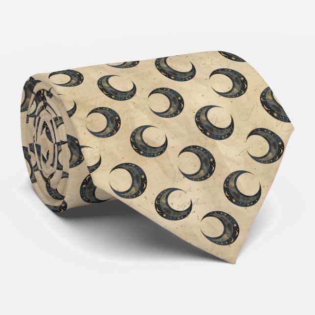 Boho Celestial Moon Gold Pattern Tie (Rolled)