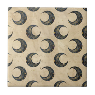 Boho Celestial Moon Gold Pattern Tile