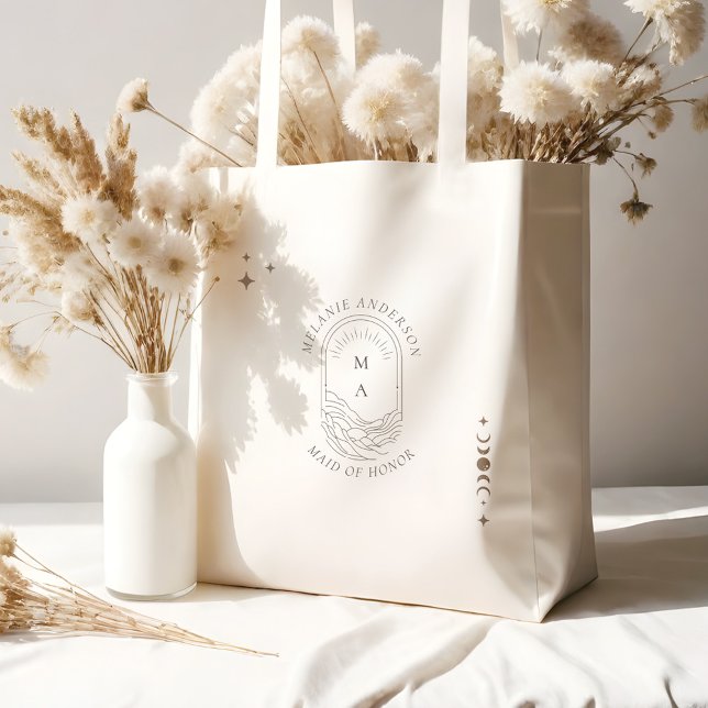 Boho Celestial Moon Star Monogram Holistic Wedding Tote Bag (Boho Celestial Moon Star Monogram Holistic Wedding Tote Bag)