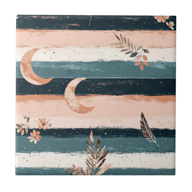 Boho Celestial Moon Stripe in Earth Tones Tile (Front)