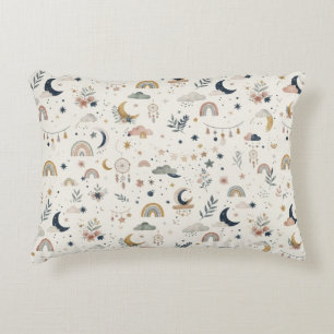 Boho Celestial Nursery Neutral Moon and Stars Accent Pillow