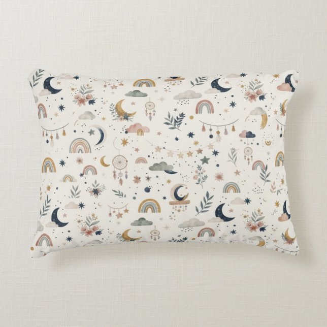 Boho Celestial Nursery  | Neutral Moon and Stars Accent Pillow (Front)